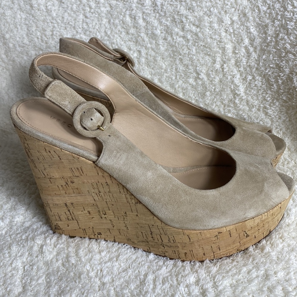 Veronica‎ Beard
Dali Suede Slingback Peep-Toe
Wedge Sandals
Size: 8.5